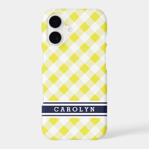 chic preppy yellow navy gingham pattern monogram