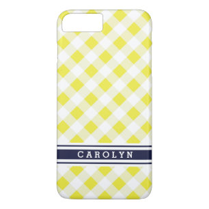 chic preppy yellow navy gingham pattern monogram Case-Mate iPhone case