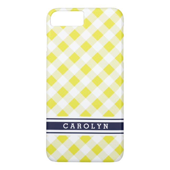 chic preppy yellow navy gingham pattern monogram Case-Mate iPhone case (Back)