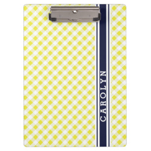 chic preppy yellow navy gingham pattern monogram clipboard