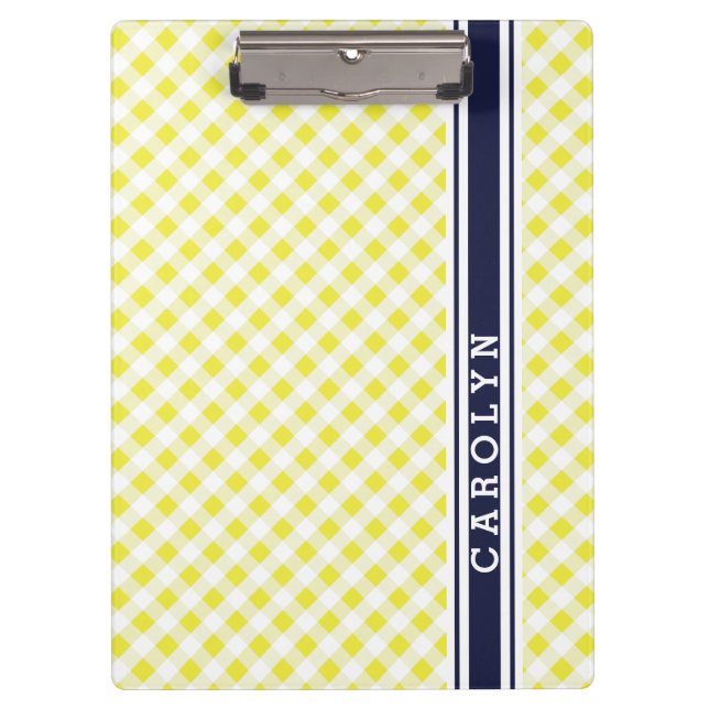 chic preppy yellow navy gingham pattern monogram clipboard (Front)