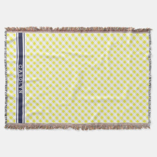 chic preppy yellow navy gingham pattern monogram throw blanket