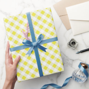 chic preppy yellow navy gingham pattern monogram wrapping paper