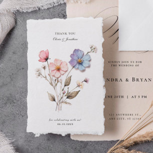 Chic Pressed Flowers Wedding Thank You Card