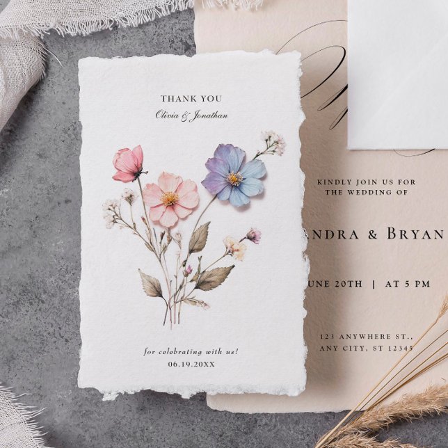 Chic Pressed Flowers Wedding Thank You Card (Creator Uploaded)