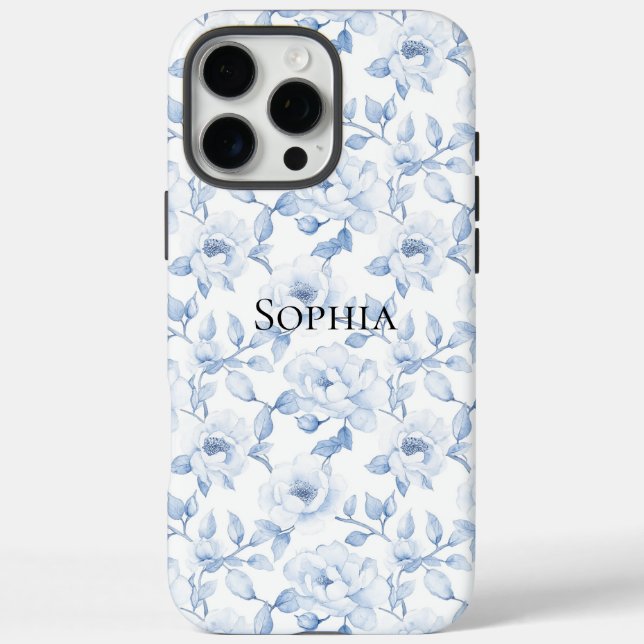 Chic Pretty Blue White Flowers Case-Mate iPhone Case (Back)