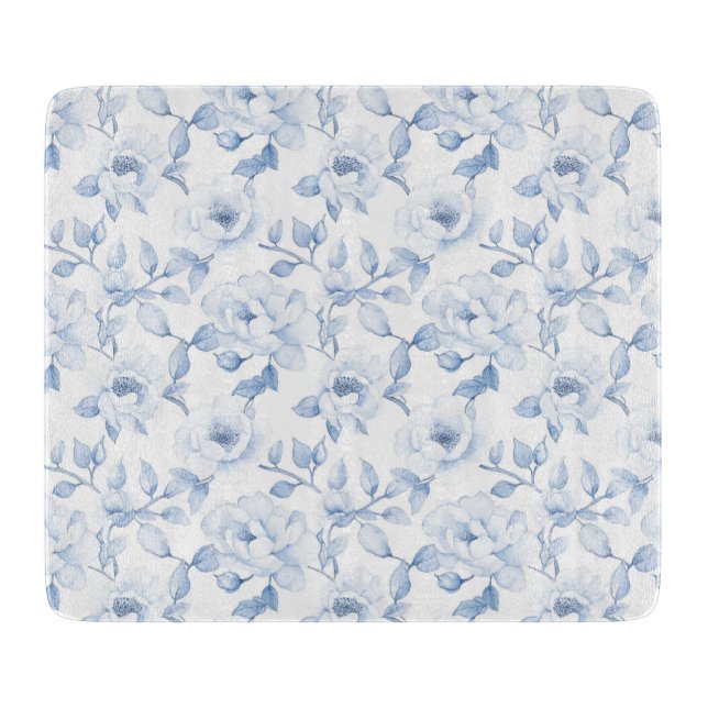 Chic Pretty Blue White Flowers Cutting Board (Front)
