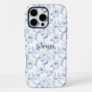 Chic Pretty Blue White Flowers iPhone 16 Pro Max Case