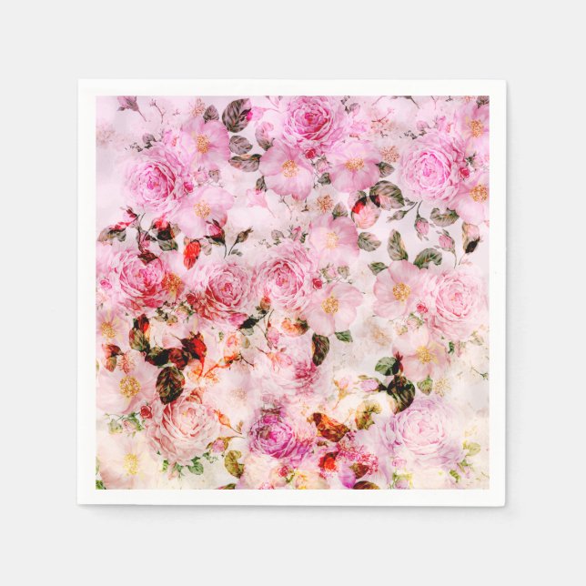 Chic Pretty Blush Pink Watercolor Roses Floral Napkin (Front)