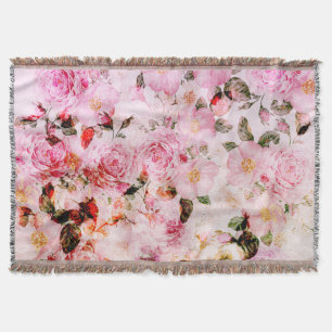 Chic Pretty Blush Pink Watercolor Roses Floral Throw Blanket