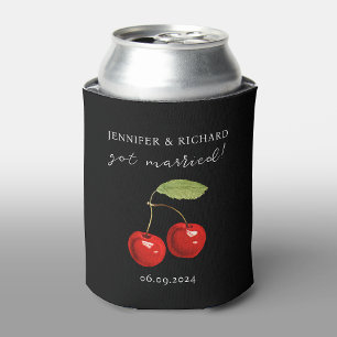 Chic Pretty Cherries Red And Black Wedding Favour Can Cooler
