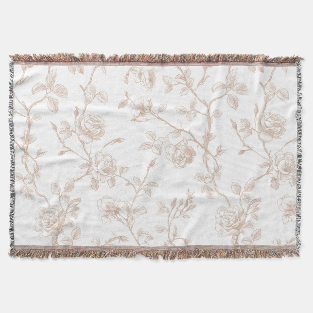 Chic Pretty Cream White Floral Throw Blanket (Front)