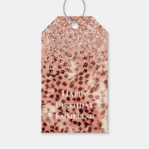 Chic Pretty Girly Rose Gold Leopard Glitter Love Gift Tags