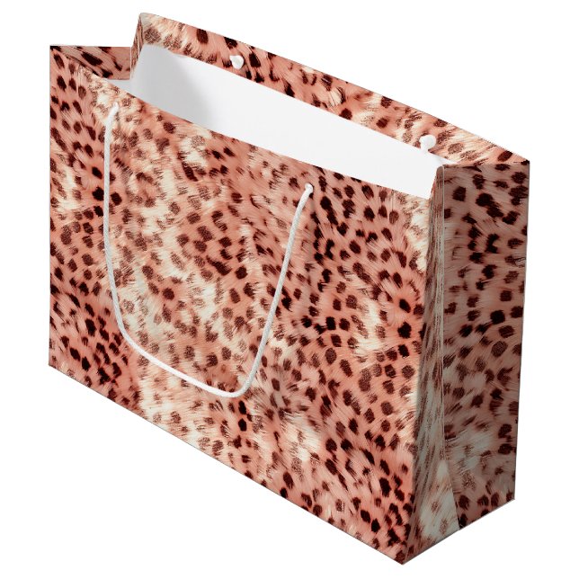 Chic Pretty Girly Rose Gold Leopard  Large Gift Bag (Front Angled)