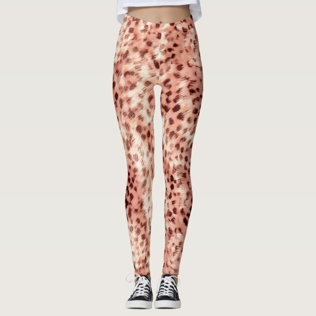 Chic Pretty Girly Rose Gold Leopard  Leggings (Front)