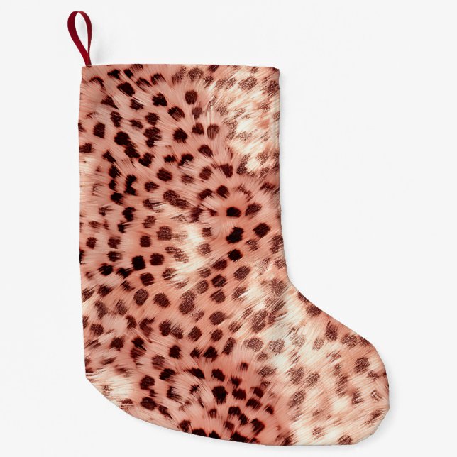 Chic Pretty Girly Rose Gold Leopard  Small Christmas Stocking (Front)