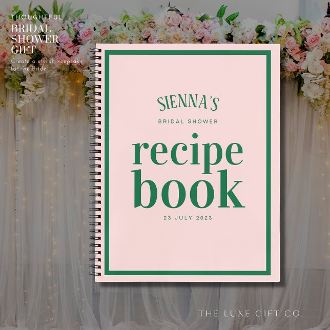 Chic Pretty Pink and Green Bridal Shower Recipe Notebook (Creator Uploaded)