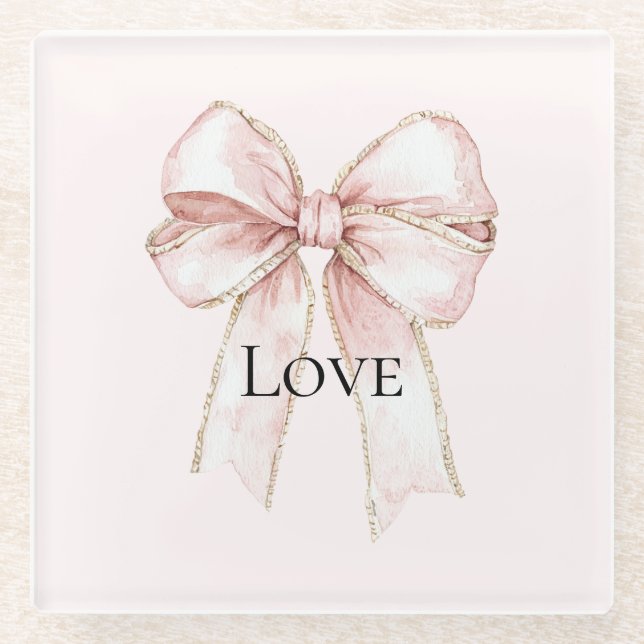 Chic Pretty Pink Bow Glass Coaster (Front)