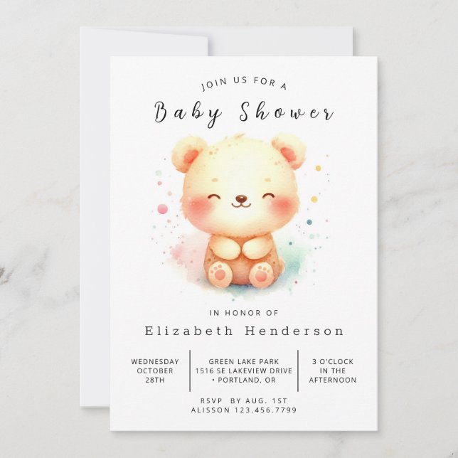 Chic Printable Bear Baby Shower  Invitation (Front)