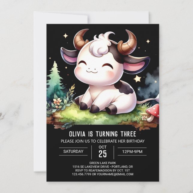 Chic Printable Cow Birthday Invitation (Front)