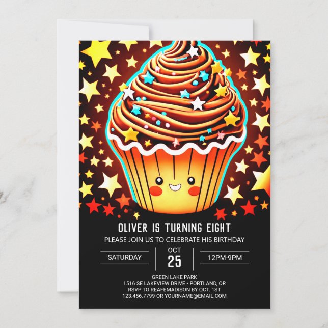 Chic Printable Muffin Birthday Invitation (Front)
