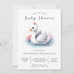 Chic Printable Swan Baby Shower Invitation