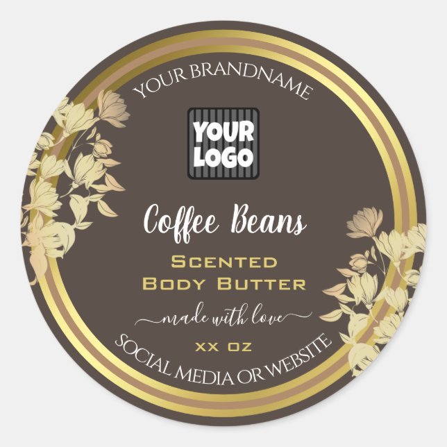 Chic Product Packaging Labels With Logo Brown Gold (Front)