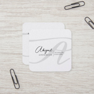 Chic Professional Black and White Monogram Script Square Business Card