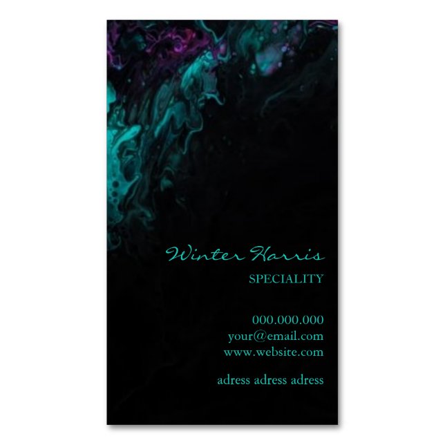 Chic professional black artistic magnetic business card (Front Vertical)