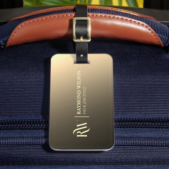 Chic Professional Gradient Faux Gold Monogram Luggage Tag (Front Insitu 2)