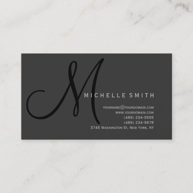 Chic Professional Monogram Grey Business Card (Front)
