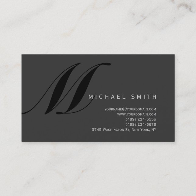 Chic Professional Monogram Grey Business Card (Front)