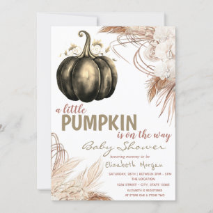 Chic Pumpkin Flowers Pampas Grass Invitation