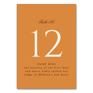 Chic Pumpkin Orange Event Table Tent Sign Number