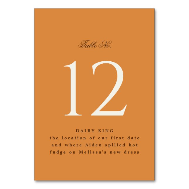 Chic Pumpkin Orange Event Table Tent Sign Number (Front)