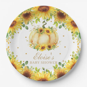 Chic Pumpkin Sunflower Baby Shower Birthday Party Paper Plate