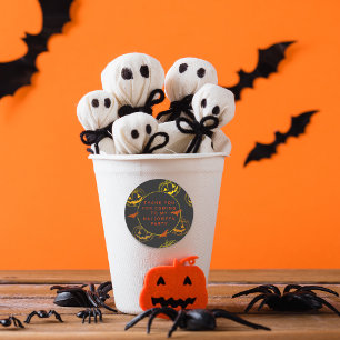 Chic Pumpkins Bats Halloween Thank You Classic Round Sticker