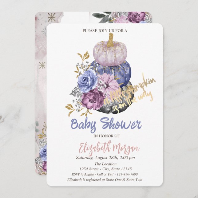 Chic Pumpkins,Flowers Baby Shower  Invitation (Front/Back)