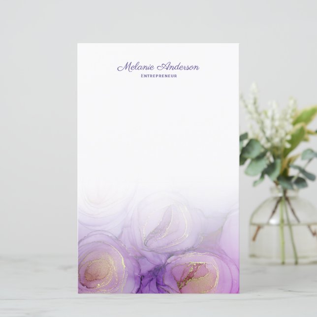 Chic Purple Abstract Floral Stationery Paper (Standing Front)
