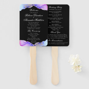 Chic Purple Amethyst Black Wedding Program Hand Fan