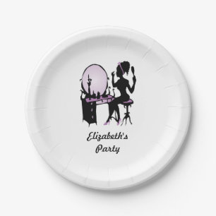 Chic Purple and Black Woman Fashionista Silhouette Paper Plate