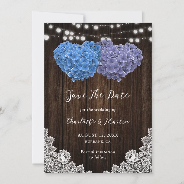 Chic Purple and Blue Floral Wedding Save The Date (Front)