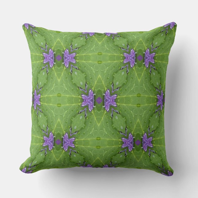 Chic Purple and Green Floral Geometric  Cushion (Front)