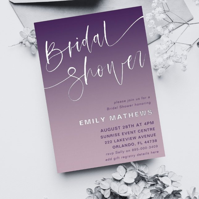 Chic Purple and Silver Calligraphy Bridal Shower (Creator Uploaded)