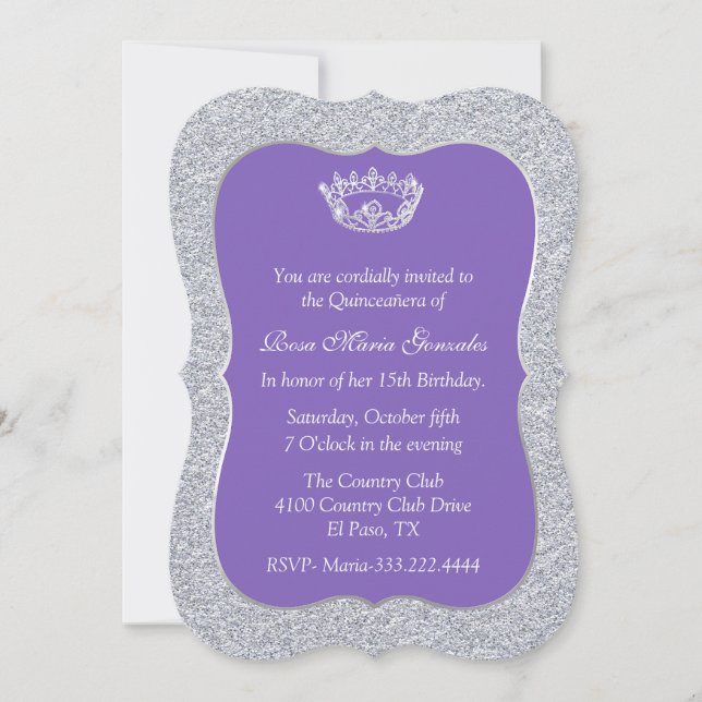 Chic Purple and Silver Quinceañera Invitation (Front)