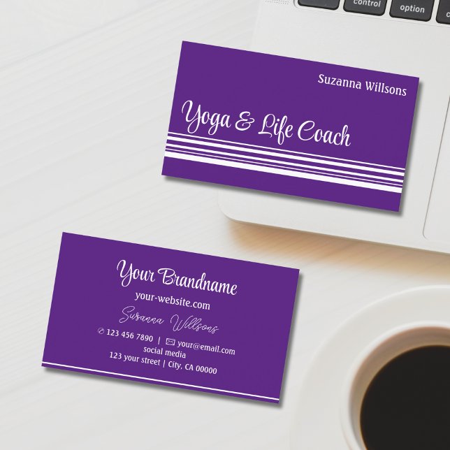 Chic Purple and White Stripes Professional Stylish Business Card (Creator Uploaded)