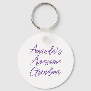Chic Purple Awesome Grandma Grandkids Name Key Ring