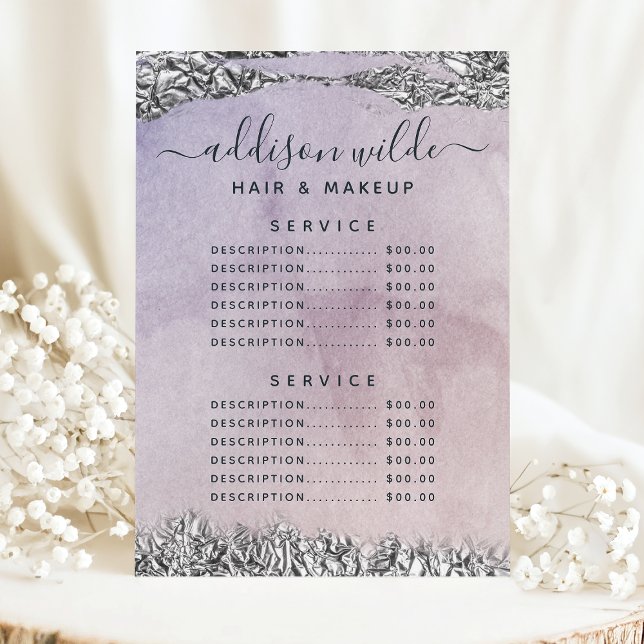 Chic Purple Black Silver Service Price Menu (Creator Uploaded)