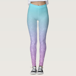 Chic Purple Blue Glitter Ombre Gradient Leggings