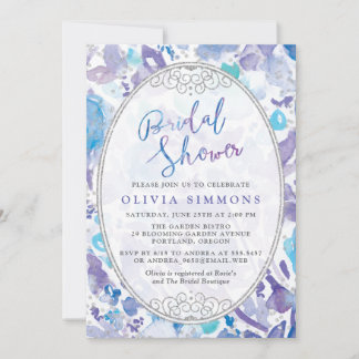 Chic Purple & Blue Watercolor Floral Bridal Shower Invitation